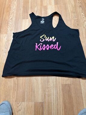 Secret Treasures Black Tank Top with 'Sun Kissed' Pink and Yellow Script
